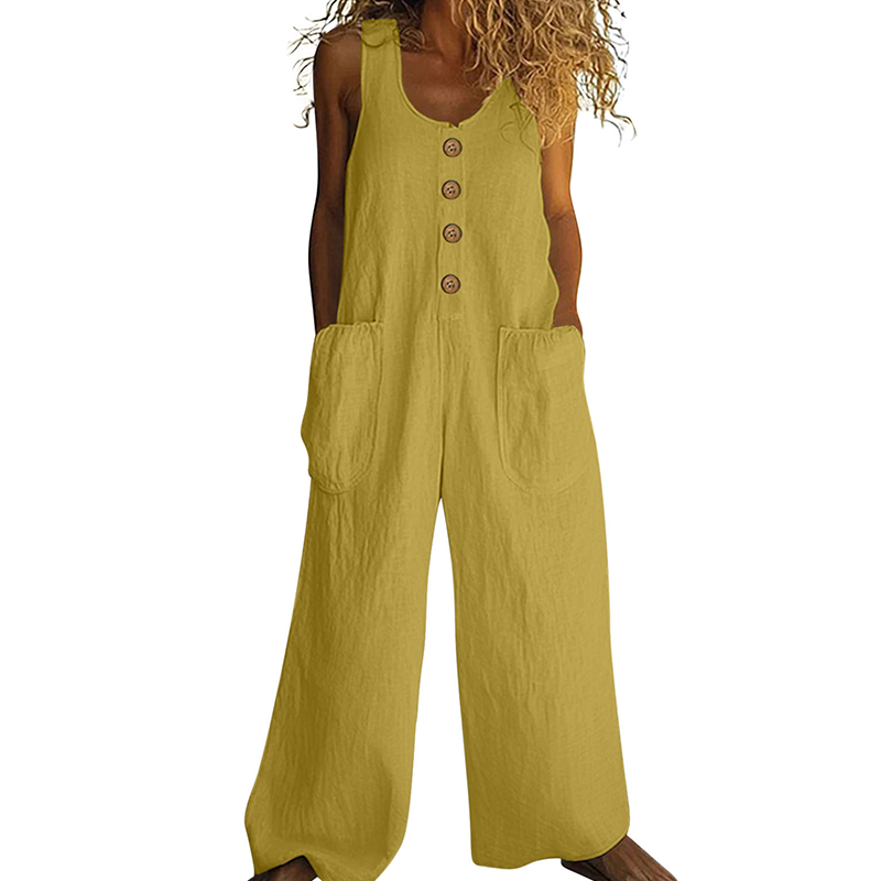👖Ärmlös damoverall med vida ben och fickor