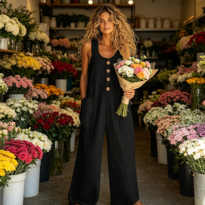 👖Ärmlös damoverall med vida ben och fickor