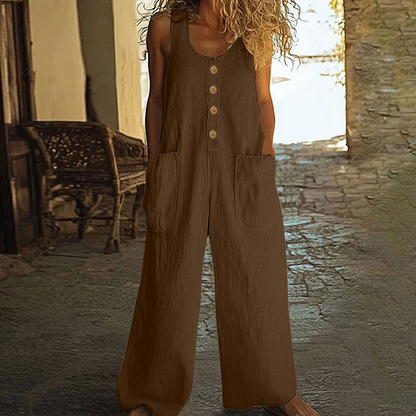 👖Ärmlös damoverall med vida ben och fickor