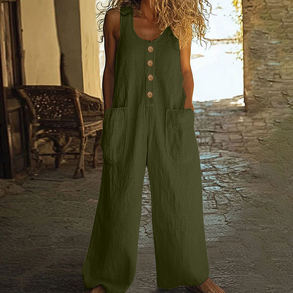 👖Ärmlös damoverall med vida ben och fickor