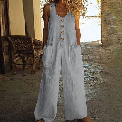 👖Ärmlös damoverall med vida ben och fickor