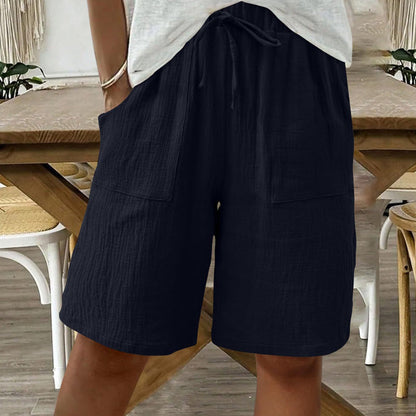 Höga shorts i bomull och linne med resår i midjan för damer