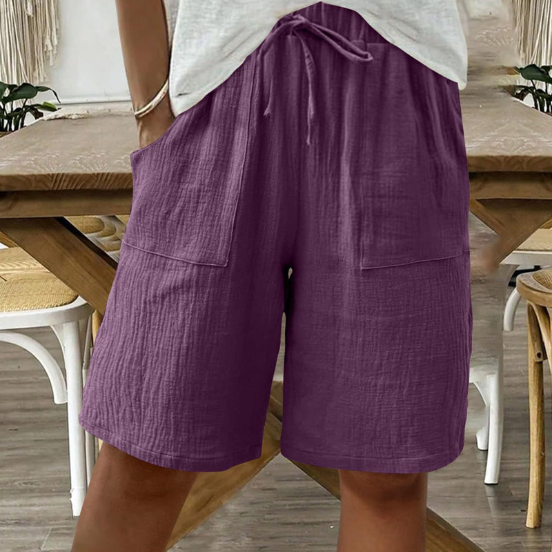 Höga shorts i bomull och linne med resår i midjan för damer