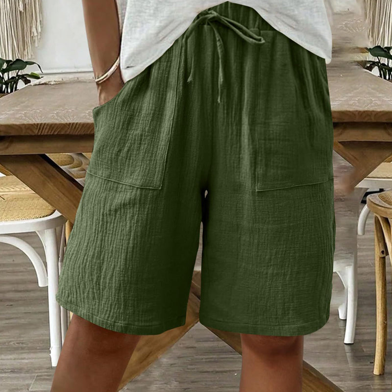 Höga shorts i bomull och linne med resår i midjan för damer