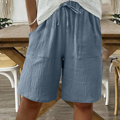 Höga shorts i bomull och linne med resår i midjan för damer