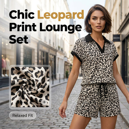 Chict set med topp och shorts i leopardmönster för dam
