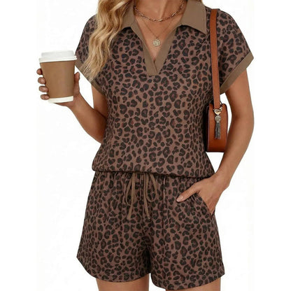 Chict set med topp och shorts i leopardmönster för dam