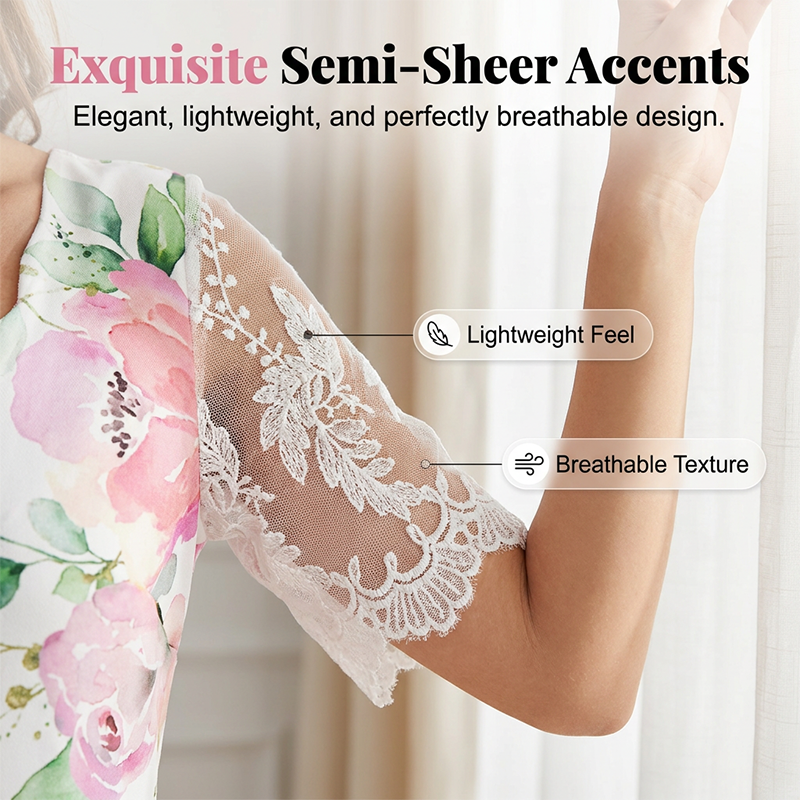👗🌸 Blommig A-linjeklänning med spetsärmar och V-hals