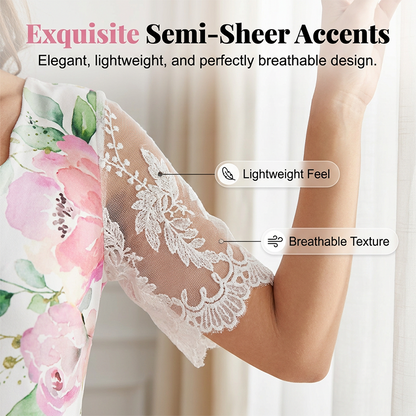 👗🌸 Blommig A-linjeklänning med spetsärmar och V-hals