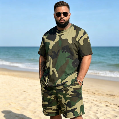👕🌿 Herr kamouflagetryckt T-shirt & shorts set – Bomullsblandning, avslappnad passform & perfekt för utomhusbruk, sport eller lediga sommardagar 🩳