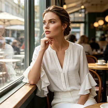👚 50% RABATT NU!🦋 Dam V-ringad Volangtopp – Flödande & Lätt – Elegant Casual Blus ✨