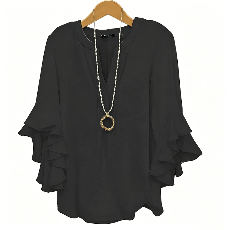 👚 50% RABATT NU!🦋 Dam V-ringad Volangtopp – Flödande & Lätt – Elegant Casual Blus ✨