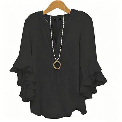 👚 50% RABATT NU!🦋 Dam V-ringad Volangtopp – Flödande & Lätt – Elegant Casual Blus ✨
