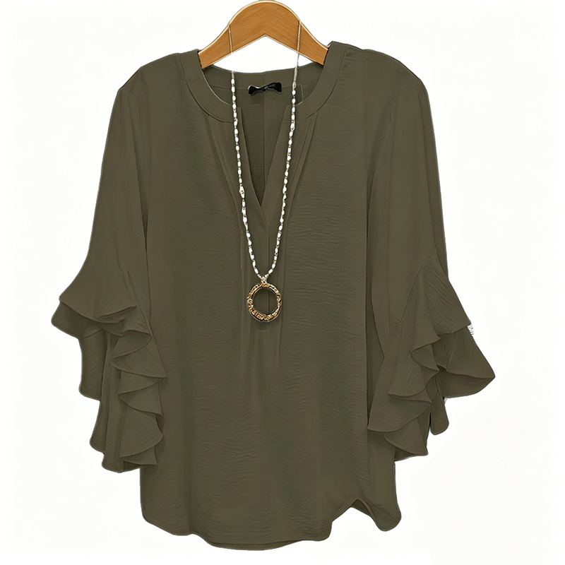 👚 50% RABATT NU!🦋 Dam V-ringad Volangtopp – Flödande & Lätt – Elegant Casual Blus ✨