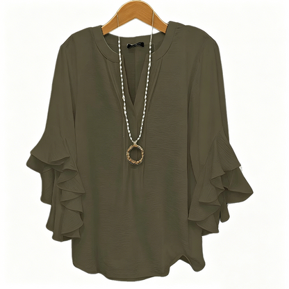 👚 50% RABATT NU!🦋 Dam V-ringad Volangtopp – Flödande & Lätt – Elegant Casual Blus ✨