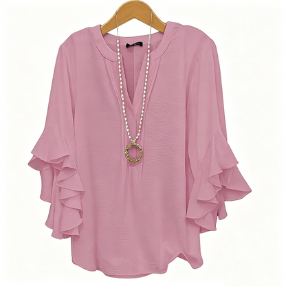 👚 50% RABATT NU!🦋 Dam V-ringad Volangtopp – Flödande & Lätt – Elegant Casual Blus ✨