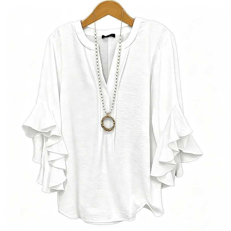 👚 50% RABATT NU!🦋 Dam V-ringad Volangtopp – Flödande & Lätt – Elegant Casual Blus ✨