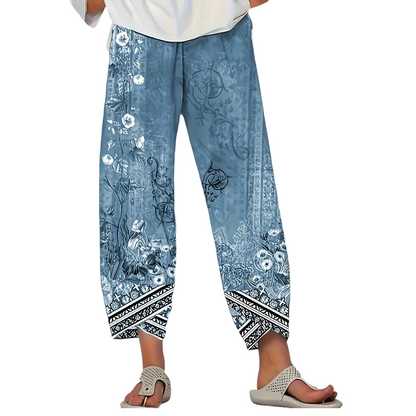 Vintagebyxor med blommönster och vida ben för dam