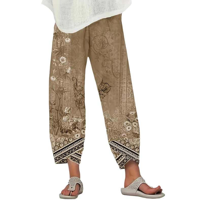 Vintagebyxor med blommönster och vida ben för dam