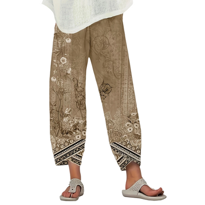 Vintagebyxor med blommönster och vida ben för dam