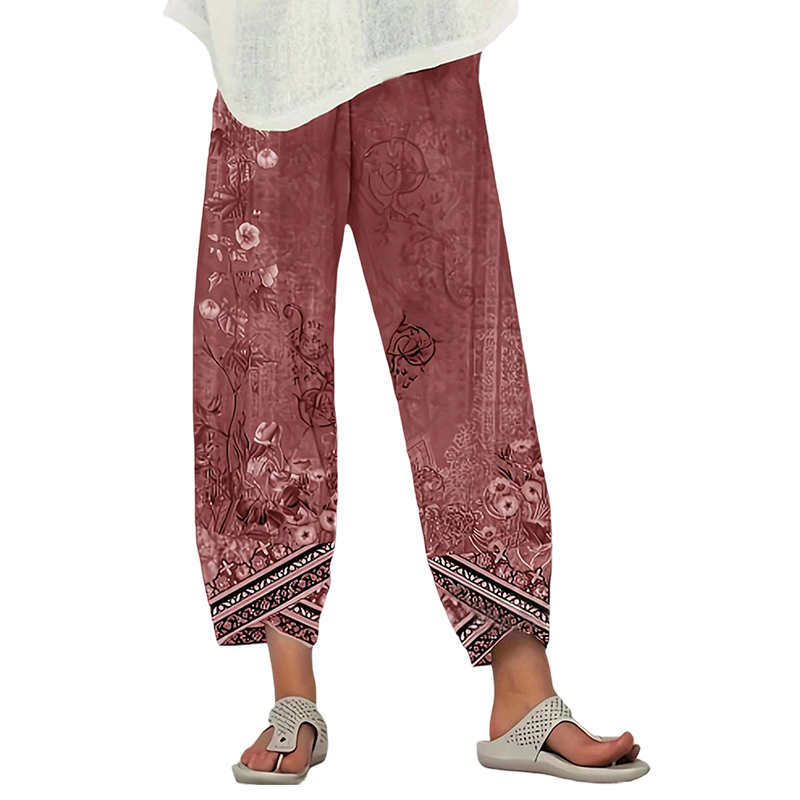 Vintagebyxor med blommönster och vida ben för dam