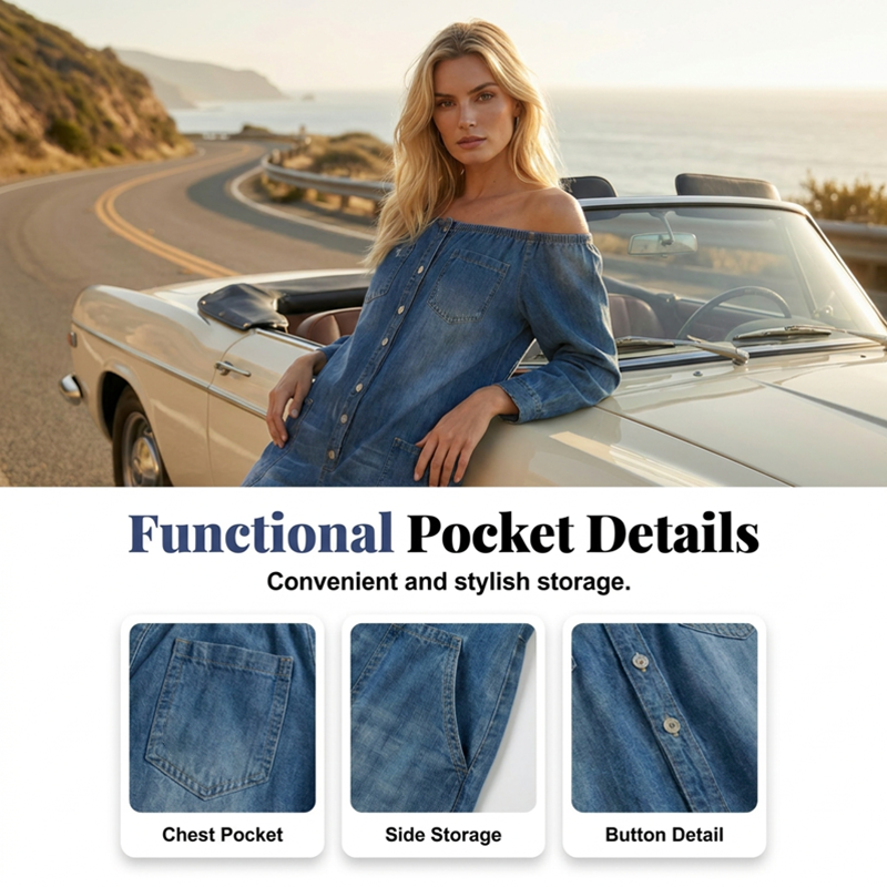 👖 50% RABATT NU!🌸 Axelbandslös denimjumpsuit med vida ben – Avslappnad stil, luftig passform och perfekt för sommar och semester