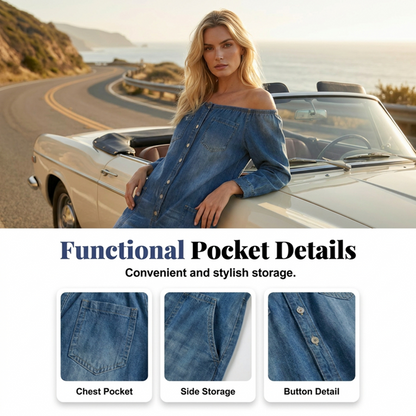 👖 50% RABATT NU!🌸 Axelbandslös denimjumpsuit med vida ben – Avslappnad stil, luftig passform och perfekt för sommar och semester