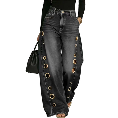 Dammjeans med vida ben och ringdetaljer