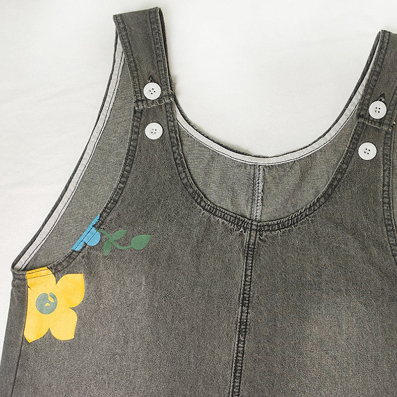 Casual jumpsuit i denim med blommönster för dam
