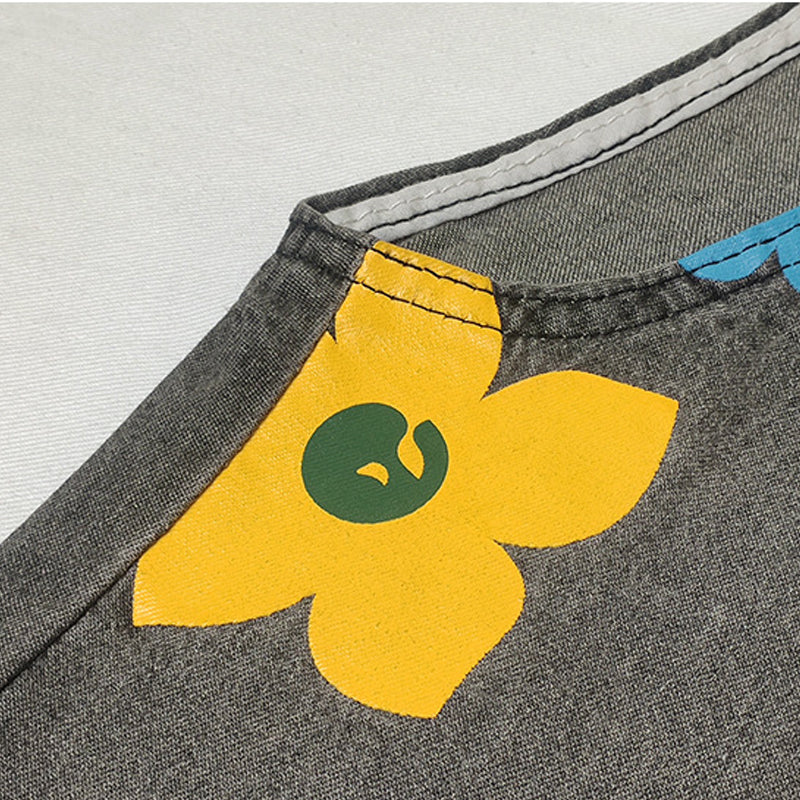 Casual jumpsuit i denim med blommönster för dam