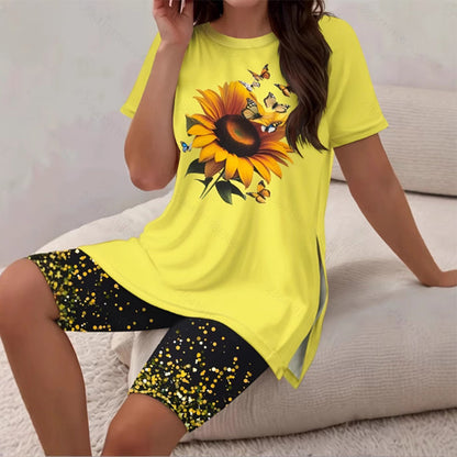 🌈✨BLITZTILBUD 56 % RABATT! 👚 Sett med tunika og shorts med mønster for damer – avslappet passform, sidesliss og iøynefallende mønster over hele plagget 🩳