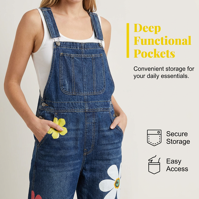 Jeansoverall med blommönster för dam