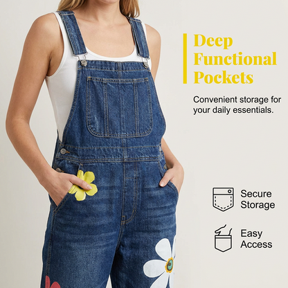 Jeansoverall med blommönster för dam