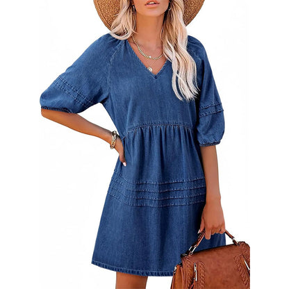 Löst sittande casual-klänning i denim för dam