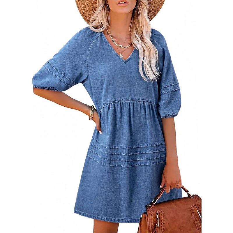 Löst sittande casual-klänning i denim för dam