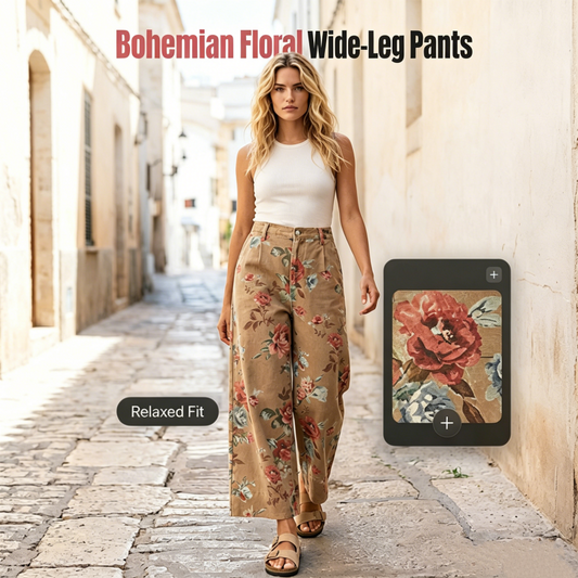 Korta jeans med vid ben och blommönster för dam