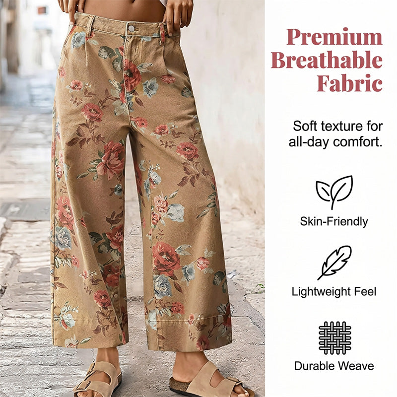 Korta jeans med vid ben och blommönster för dam