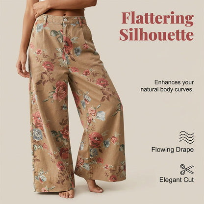 Korta jeans med vid ben och blommönster för dam