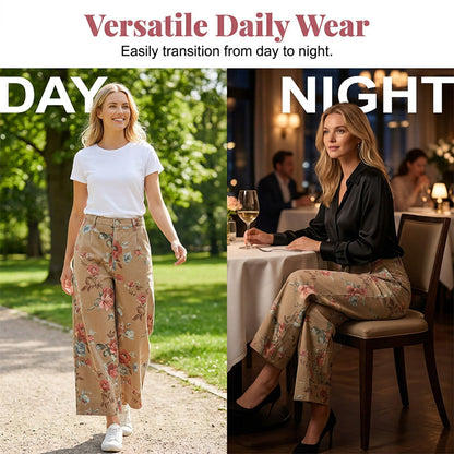 Korta jeans med vid ben och blommönster för dam