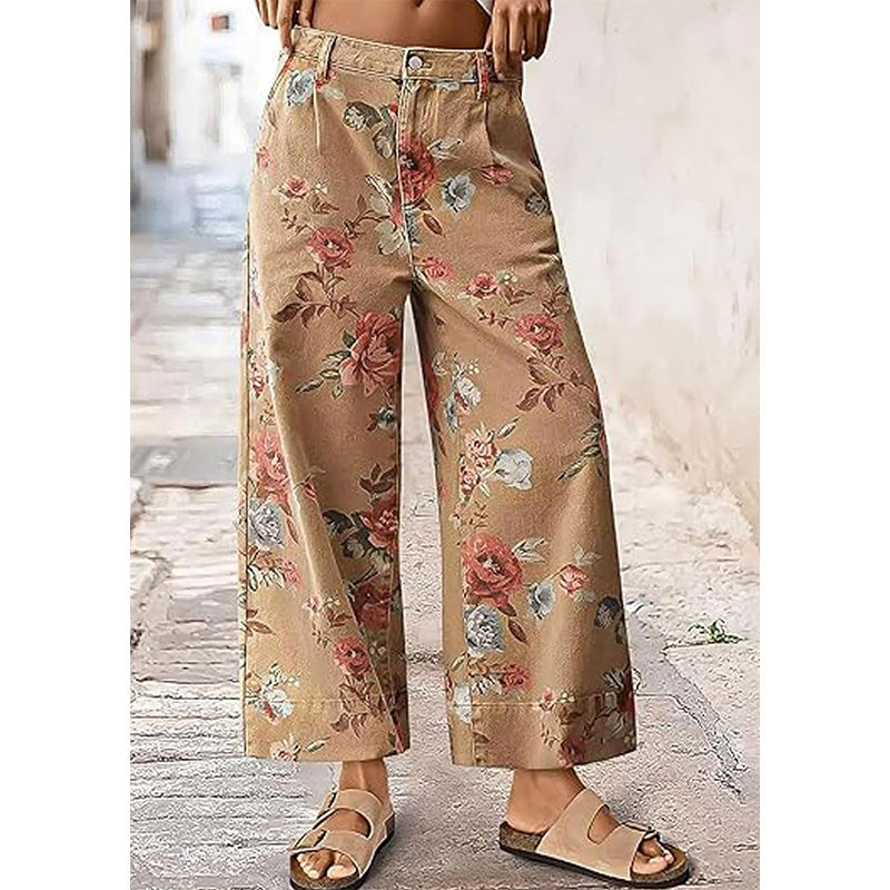 Korta jeans med vid ben och blommönster för dam