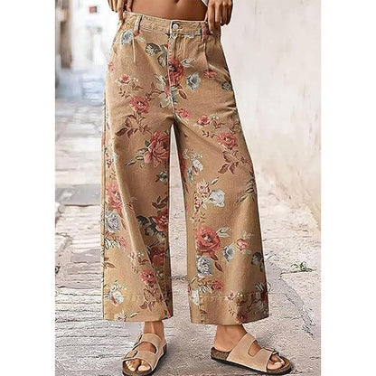 Korta jeans med vid ben och blommönster för dam
