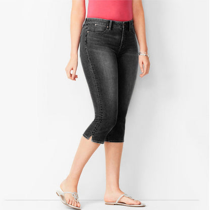 Capri-jeans i stretchdenim för dam