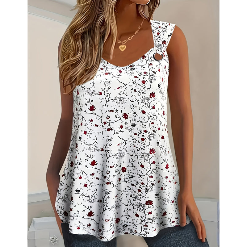 🌸 50% RABATT NU! ✨ Damtopp med Blomstertryck – Snygg V-ringning & Luftig Passform – Ett Sommarplagg Du Måste Ha 🌞
