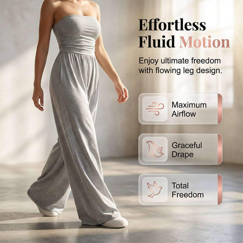 👗🌸 Elegant axelfri jumpsuit med vida ben