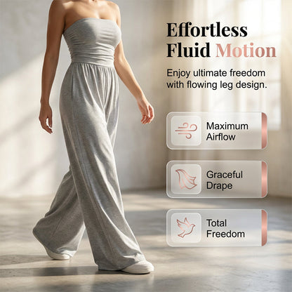 👗🌸 Elegant axelfri jumpsuit med vida ben