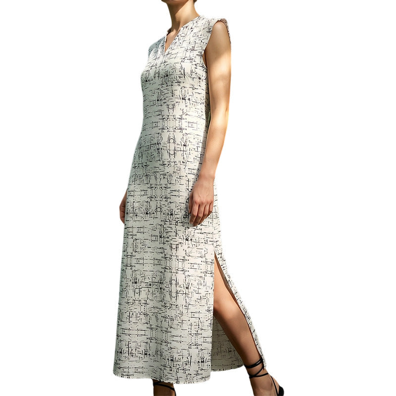👗50 % rabatt! 🔥Ärmlös maxiklänning med V-ringning och slits i sidan för dam