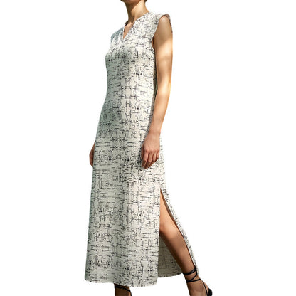 👗50 % rabatt! 🔥Ärmlös maxiklänning med V-ringning och slits i sidan för dam