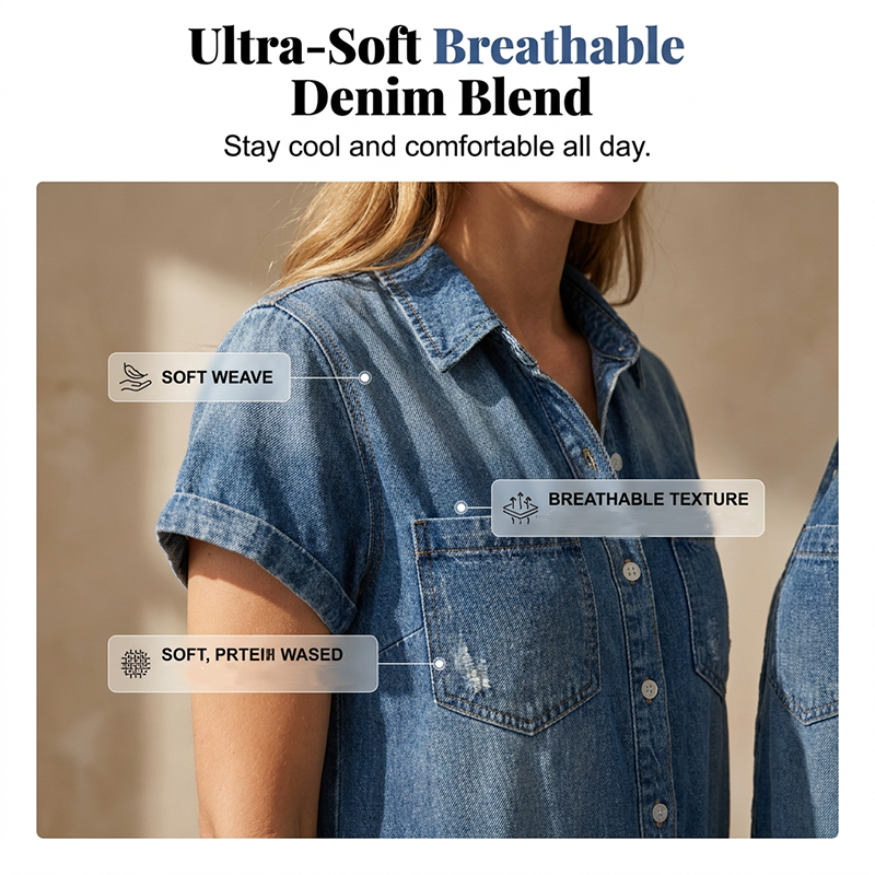 👖🌸 Avslappnad denimromper med knappar och fickor