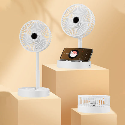 🔋Uppladdningsbar, hopfällbar teleskopfläkt med USB-anslutning – tystgående, 180° vridbar, 4 hastigheter, bärbar ✨