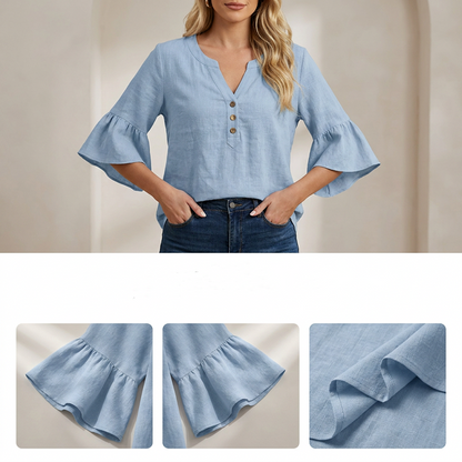 👕🌸 Avslappnad V-ringad knappblus för dam